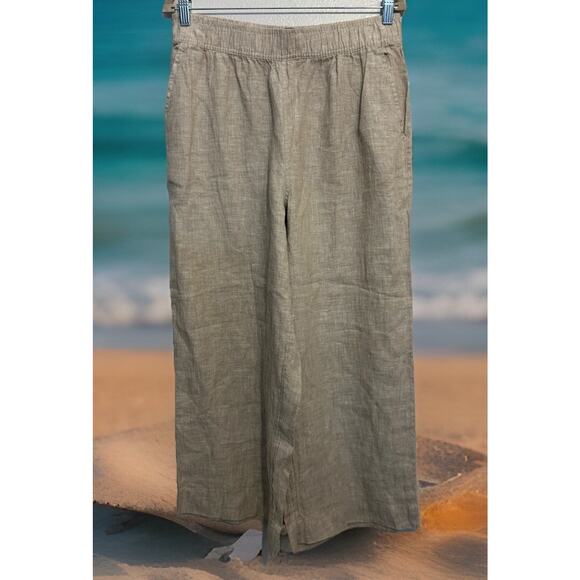 Tahari 100% Linen High Rise Wide Leg Cropped Pants EUC Sz L Nautical Beachy Boho - Picture 8 of 11